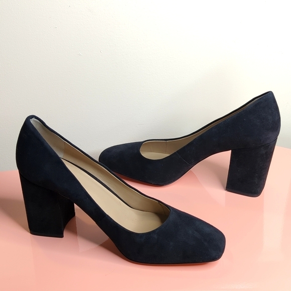 Ann Taylor Suede Leather Square Toe Block Heel Pumps Black Size 9.5 - Picture 4 of 11